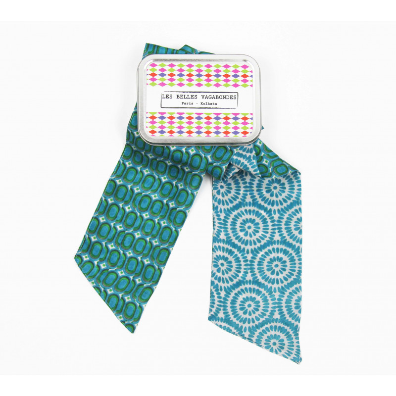 Bandeau de soie Peony , bandeau en soie Les belles vagabondes, bandeau en soie turquoise, bandeaux en soie à motif, Bandeau pour cheveux, bandeau pour tour de cou, fabrication indienne, accessoire cheveux, compléter votre look