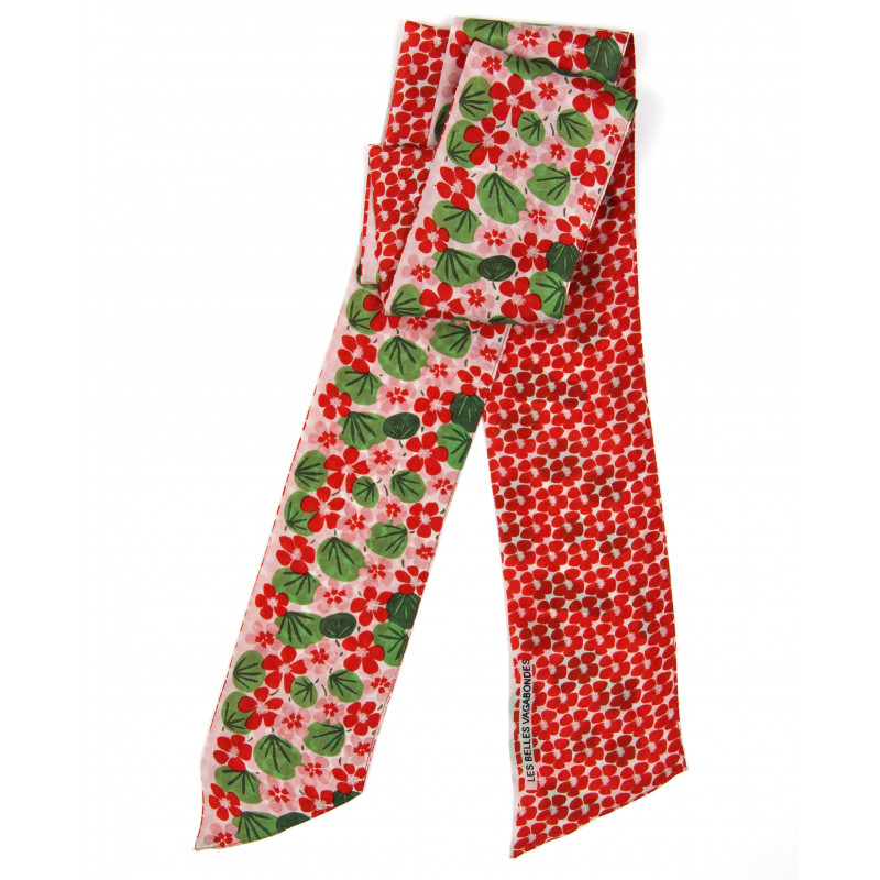 Bandeau de soie Petale, bandeau en soie Les belles vagabondes, bandeau cheveux, bandeau pour femmes, accessoire cheveux, bandeau en soie orange, bandeau avec des fleurs, compléter son look, accessoire tour du cou, bandeau tour du cou.