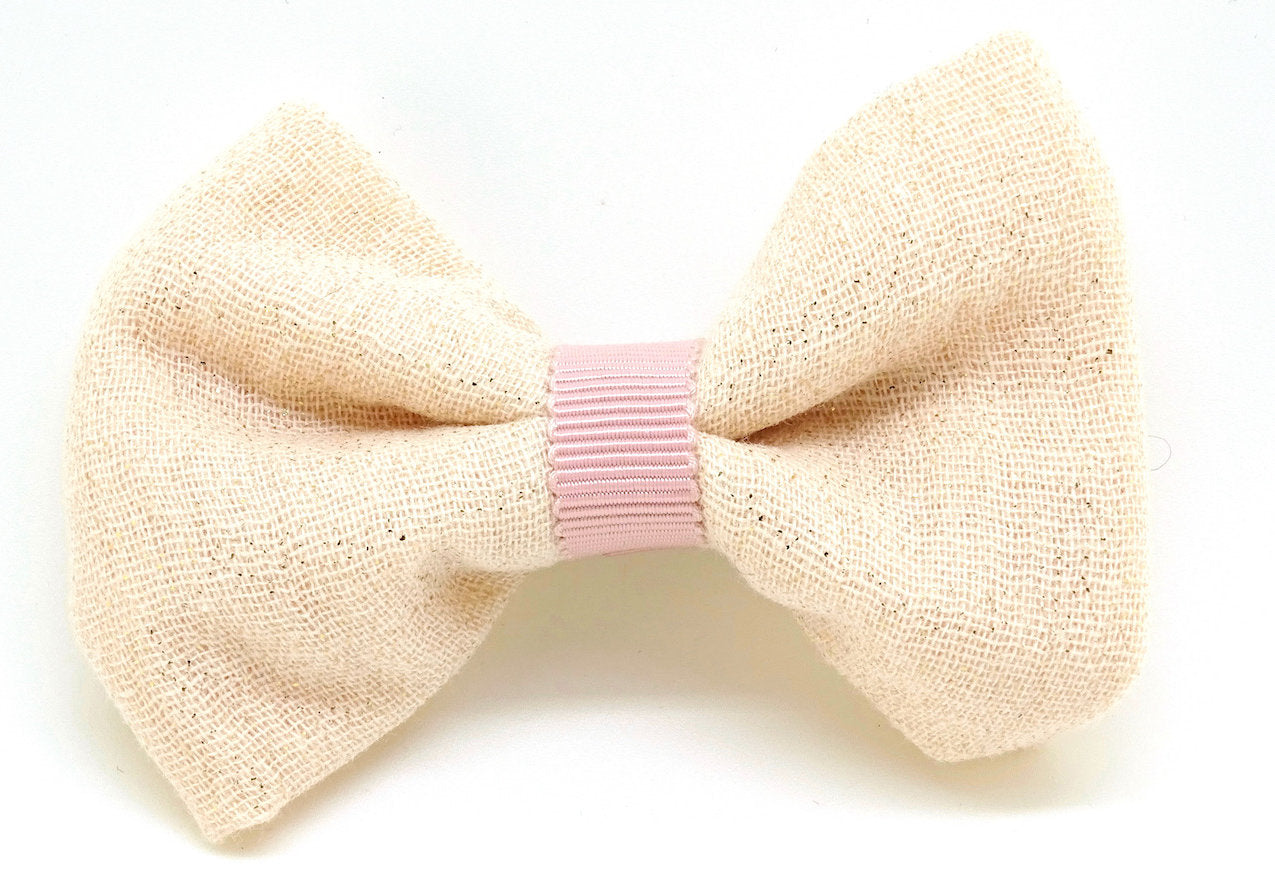 Barrette Noeud Paillette Beige, en gaz de coton, Au royaume des filles, Bijoux de cheveux pour enfant de plus de 3 ans, Noeud pour cheveux, idée de cadeau petite fille