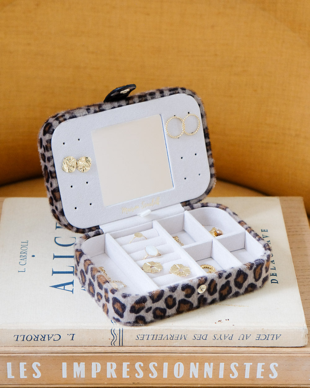 Boîte à bijoux Maison Scarlett, Modèle Brigitte, Velours ultra-doux, Léopard , boîte à bijoux de voyage , Boîte de rangement bijoux, A emporter dans sa valise