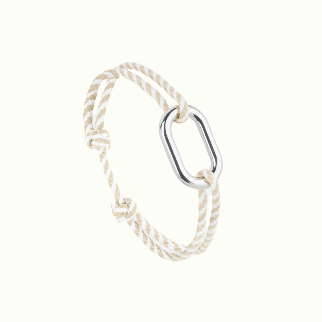 Bracelet_maillon_rond_argent beige rayé blanc Le_Vent_La_Française