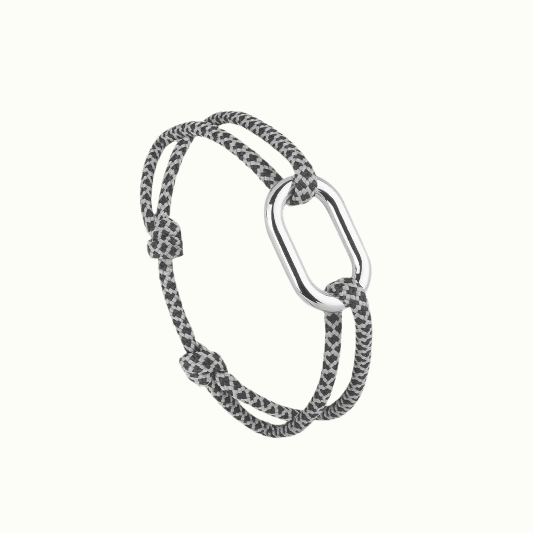 Bracelet_maillon_rond_argent bleu marine et blanc à motif Le_Vent_La_Française