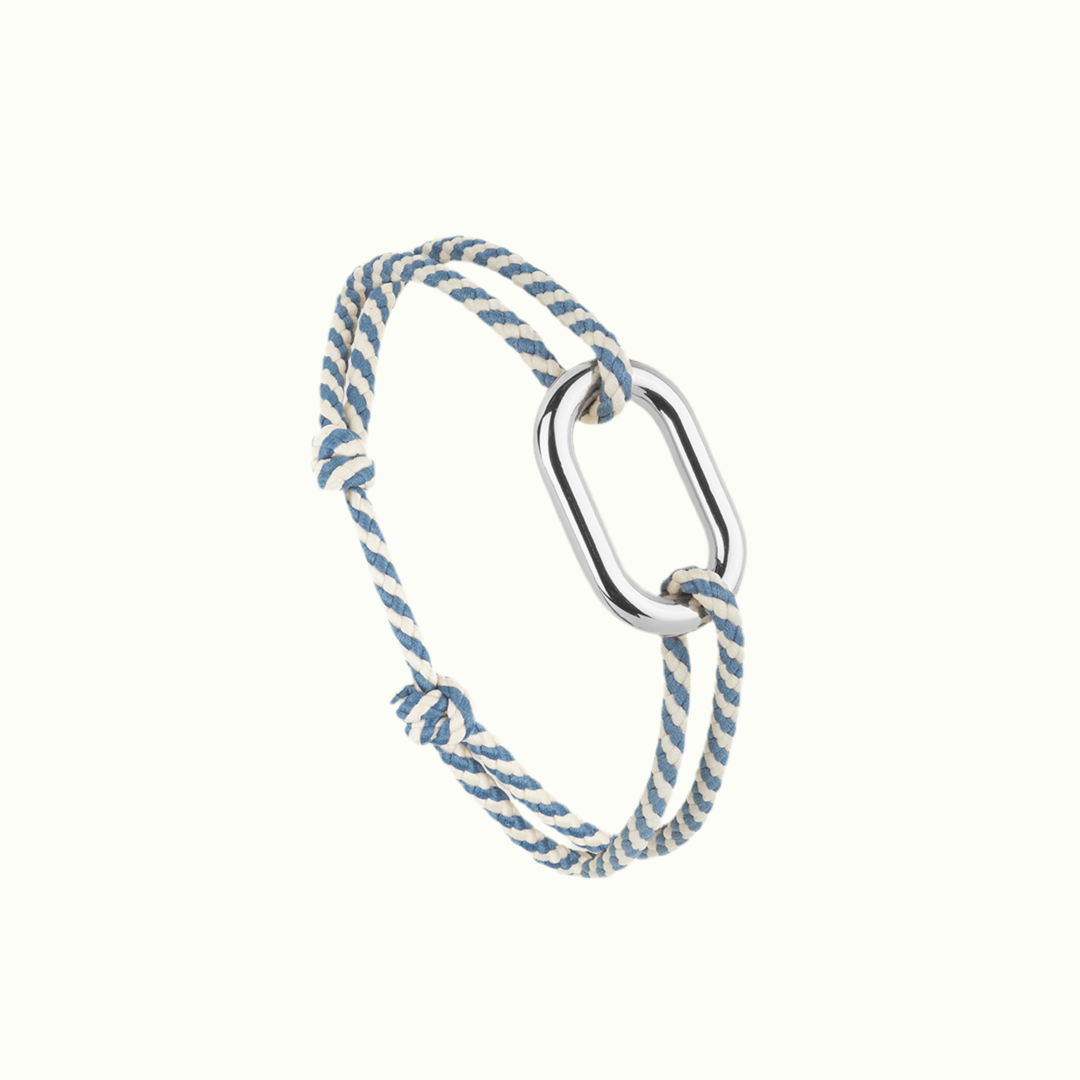 Bracelet_maillon_rond_argent bleu rayé blanc Le_Vent_La_Française