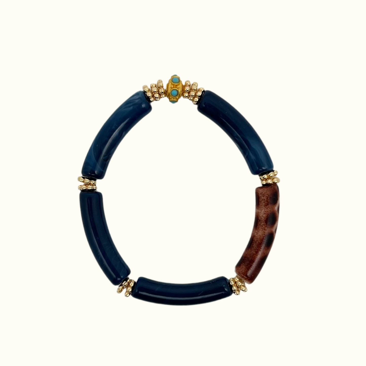 Bracelets en perles acryliques colorées et à motifs léopard, de la marque Juhu en acier inoxydables - Bleu Foncé