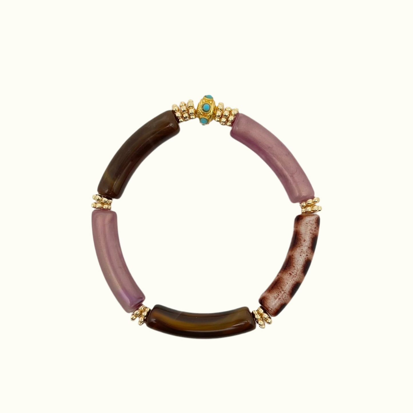 Bracelets en perles acryliques colorées et à motifs léopard, de la marque Juhu en acier inoxydables - Marron et Rose