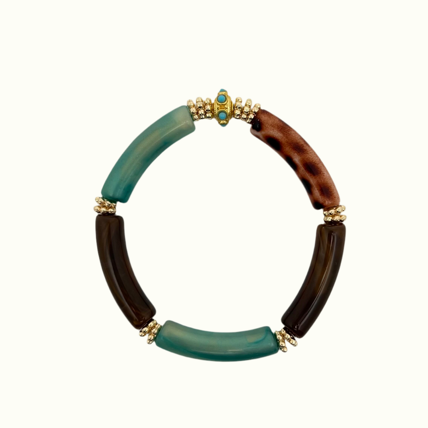 Bracelets en perles acryliques colorées et à motifs léopard, de la marque Juhu en acier inoxydables - Marron et Turquoise