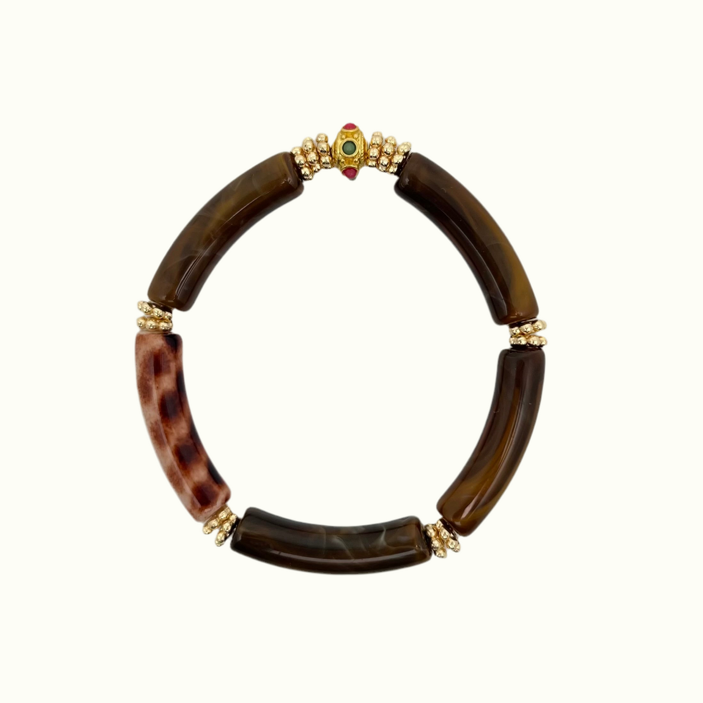 Bracelets en perles acryliques colorées et à motifs léopard, de la marque Juhu en acier inoxydables - Marron foncé