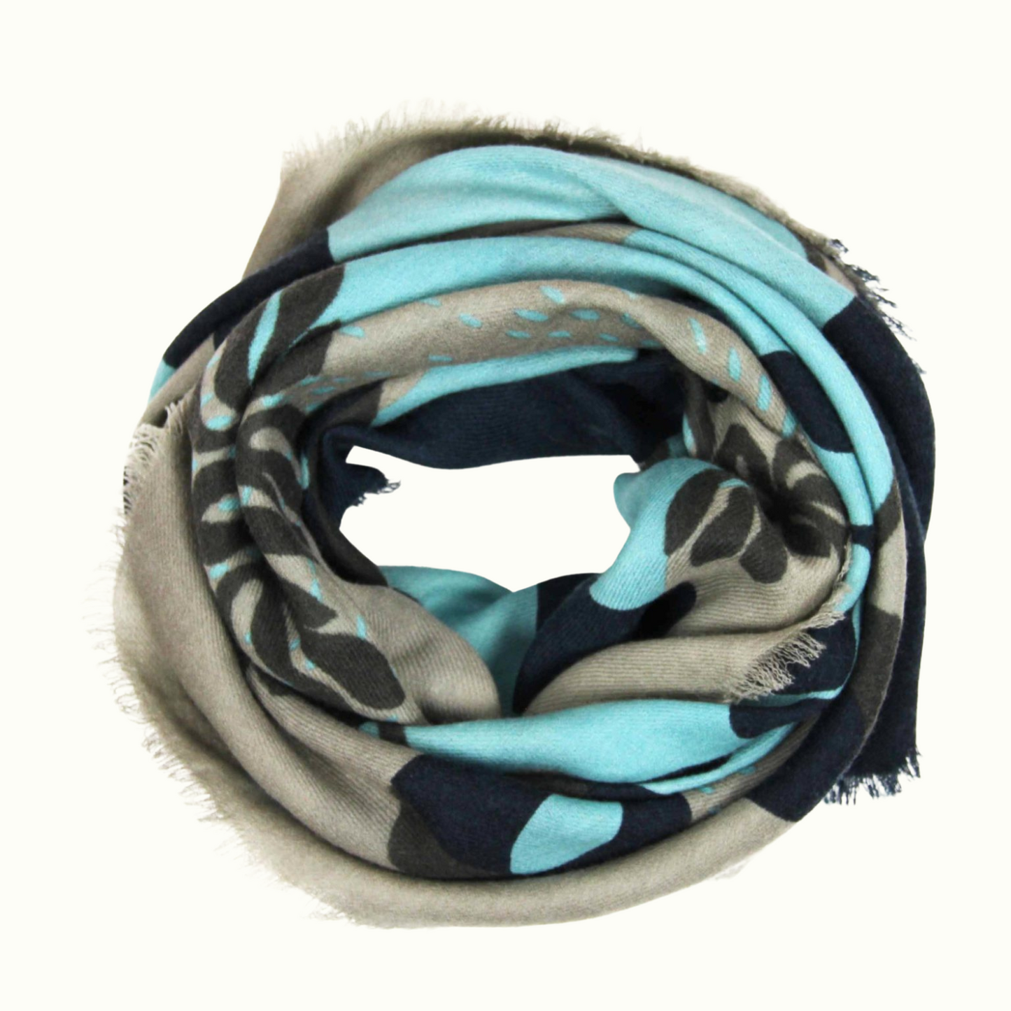 Carré Laine Abysse Bleu de la marque Les Belles Vagabondes, 100% Laine, Fabrication artisanale en Inde, Dessiné à la main en France