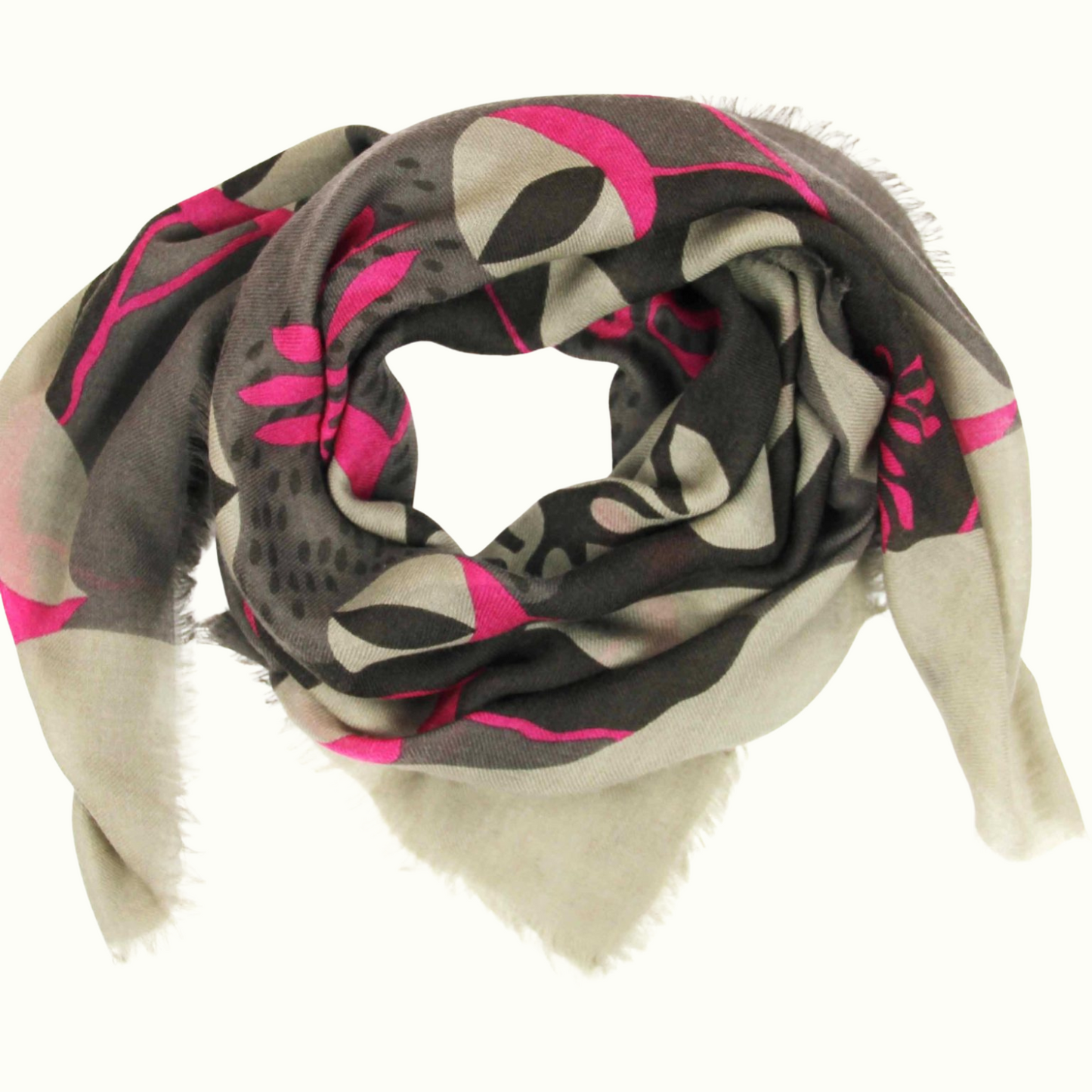 Carré Laine Abysse Fuchsia de la marque Les Belles Vagabondes, 100% Laine, Fabrication artisanale en Inde, Dessiné à la main en France
