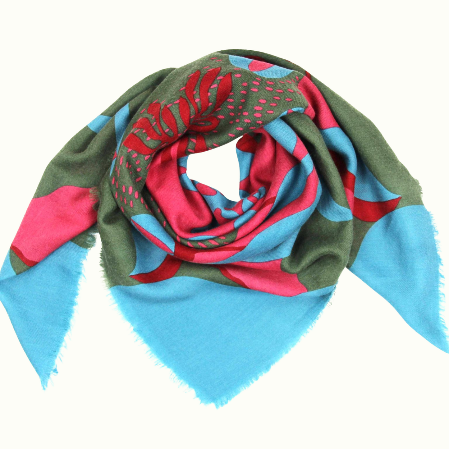 Carré Laine Abysse Rouge de la marque Les Belles Vagabondes, 100% Laine, Fabrication artisanale en Inde, Dessiné à la main en France