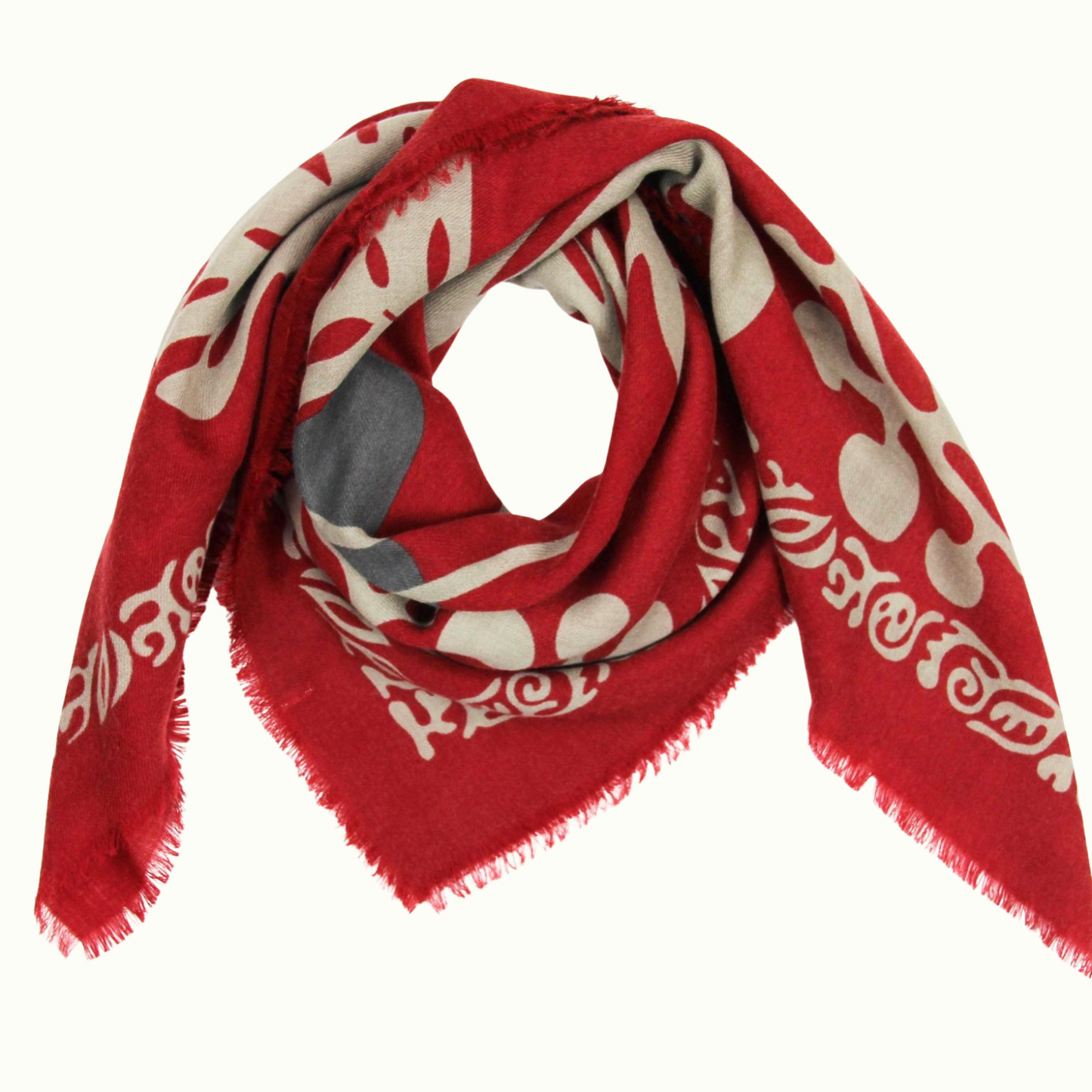 Carré Laine Monstara Rouge de la marque Les Belles Vagabondes, 100% Laine, Fabrication en Inde, Dessiné à la main en France