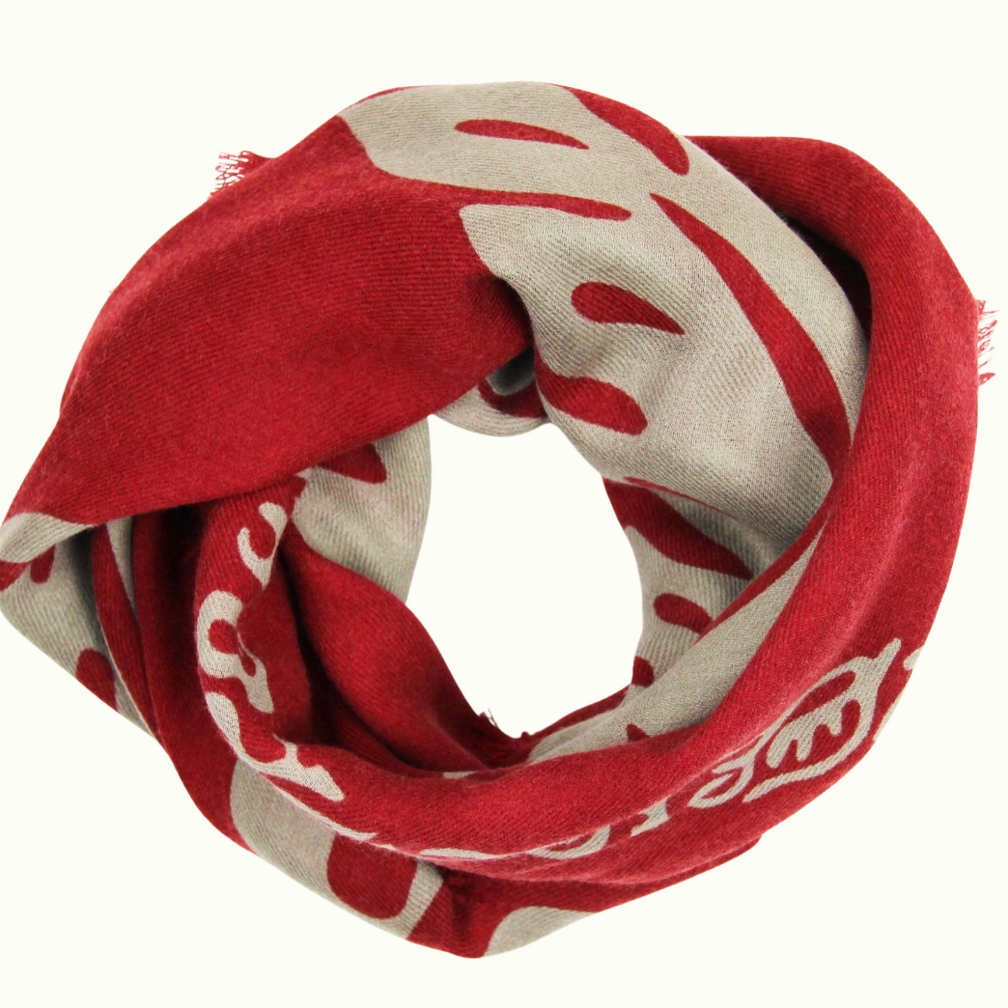 Carré Laine Monstara Rouge de la marque Les Belles Vagabondes, 100% Laine, Fabrication en Inde, Dessiné à la main en France