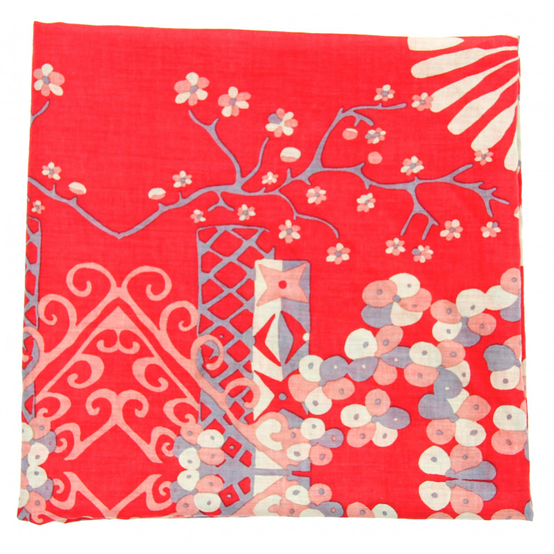 Carré en coton Mariko, carré en 100% coton bio, foulard pour femme, carré en coton pour femme, accessoire printemps pour femme, foulard rouge, carré rouge, compléter son look