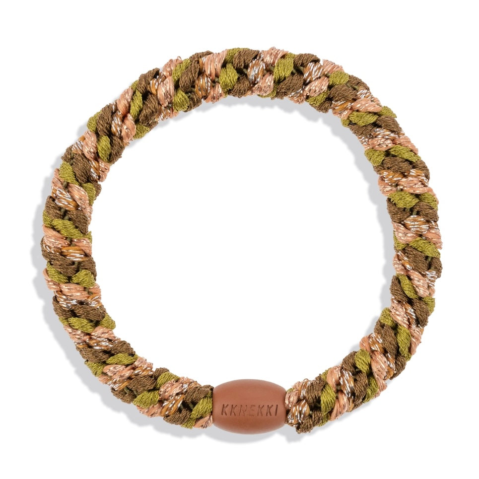 Chouchou Kknekki Multicouleurs Kaki - Rose de la marque Kknekki, élastique protecteur de cheveux