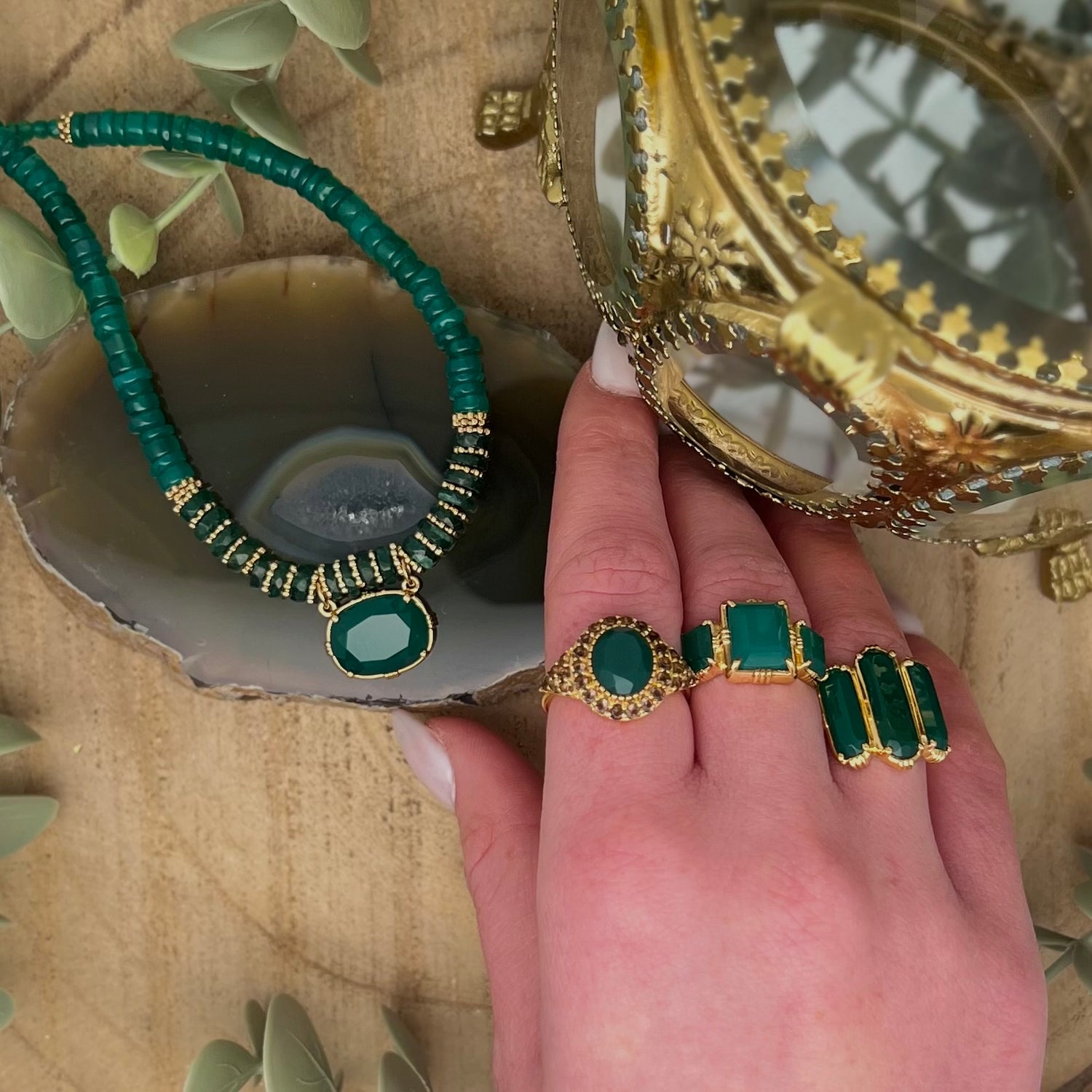Collection bijoux en onyx vert