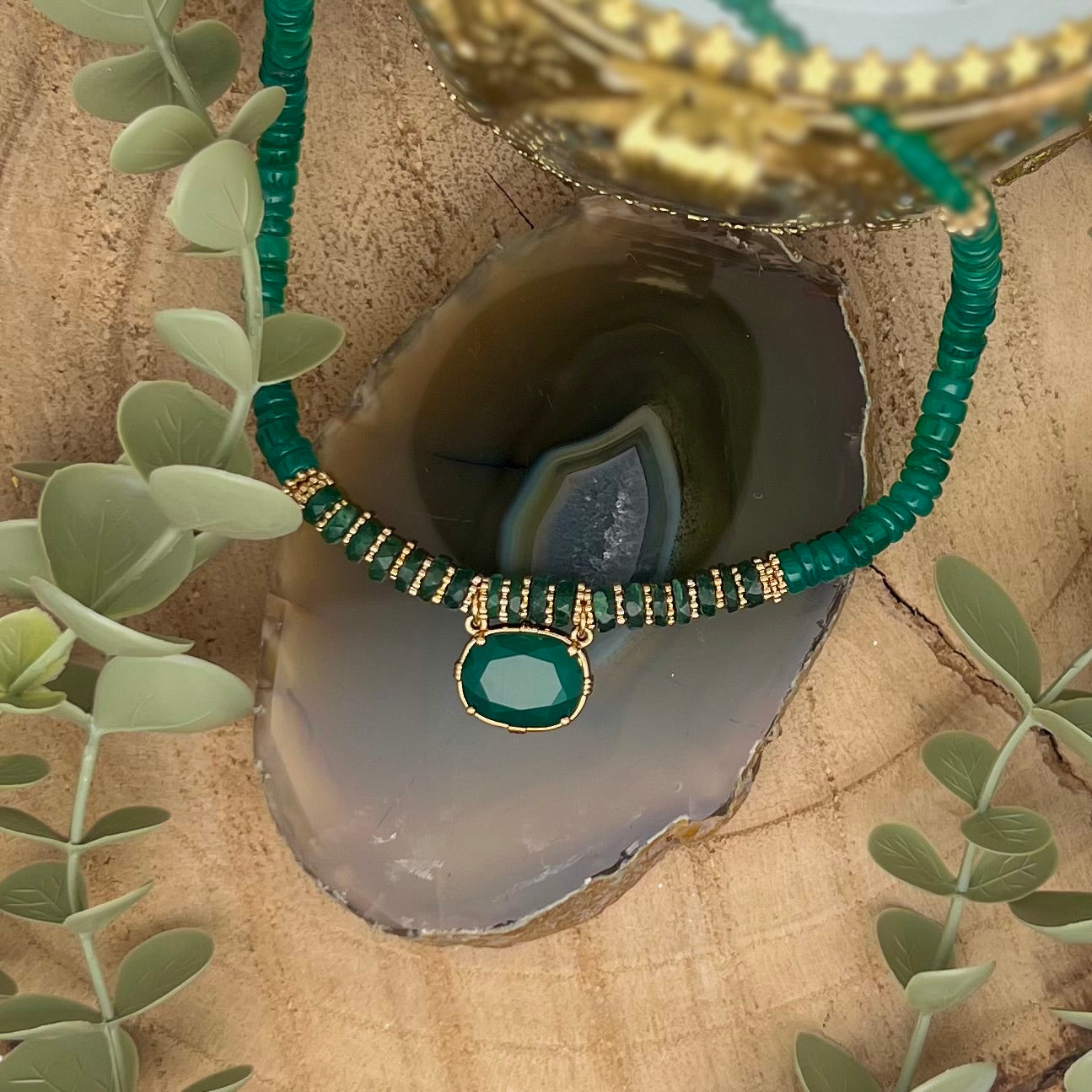 Collier Opera en Onyx vert