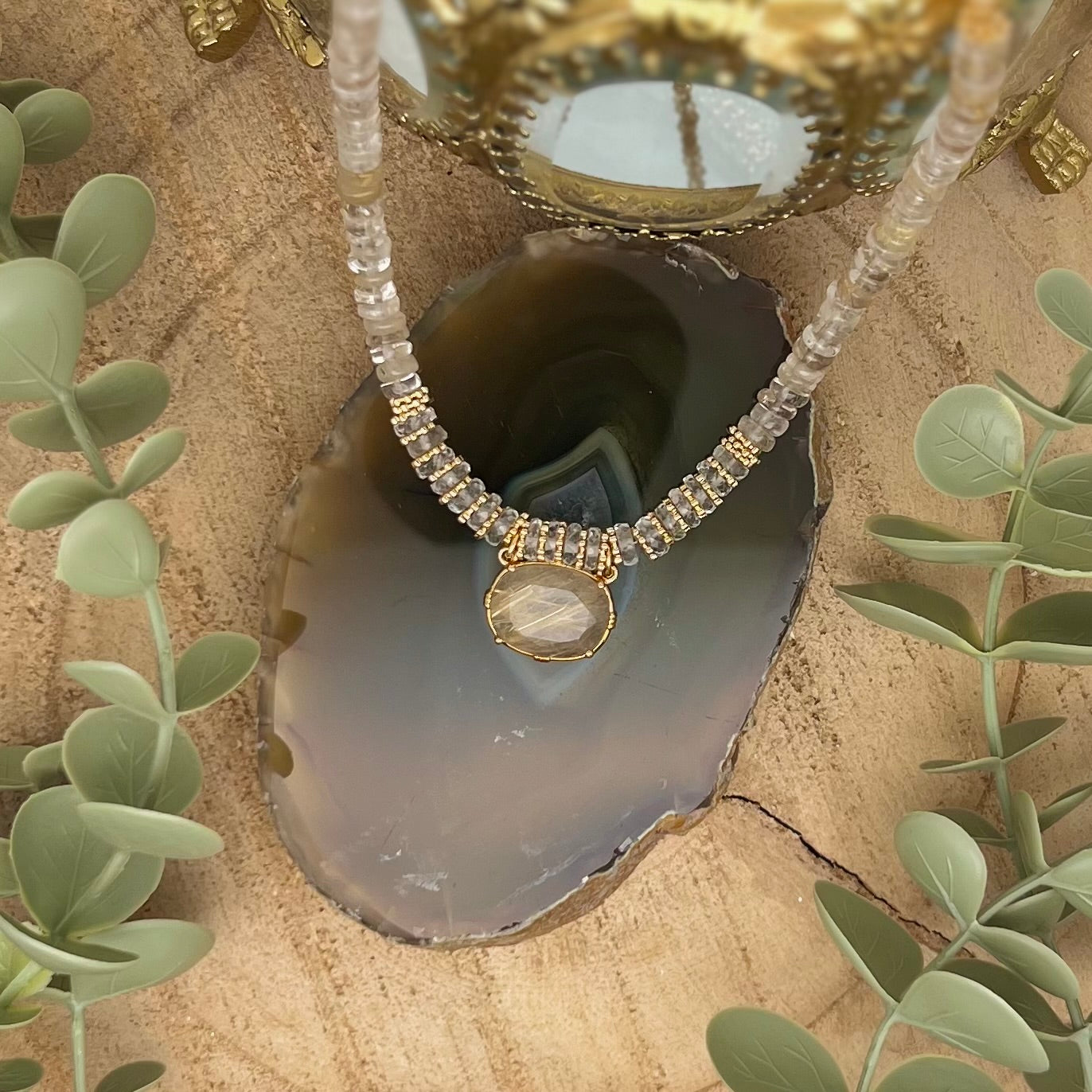 Collier Opera quartz rutile or, au fil de Lo
