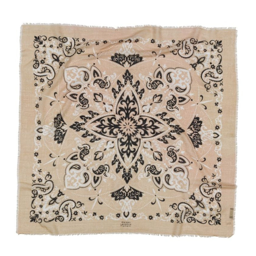 Foulard en Laine et Soie Bandana, marque maison lecomte flament, couleurs beige