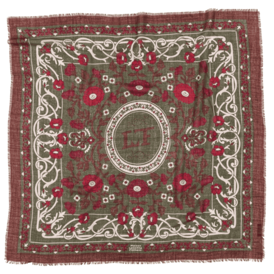 Foulard en Laine et Soie Marie Antoinette, marque maison lecomte flament, couleurs bordeaux