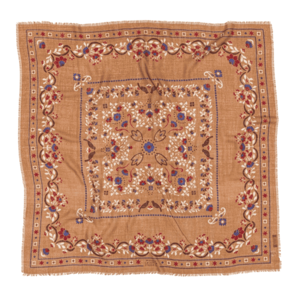 Foulard en Laine et Soie Secret Garden, marque maison lecomte flament, couleurs beige