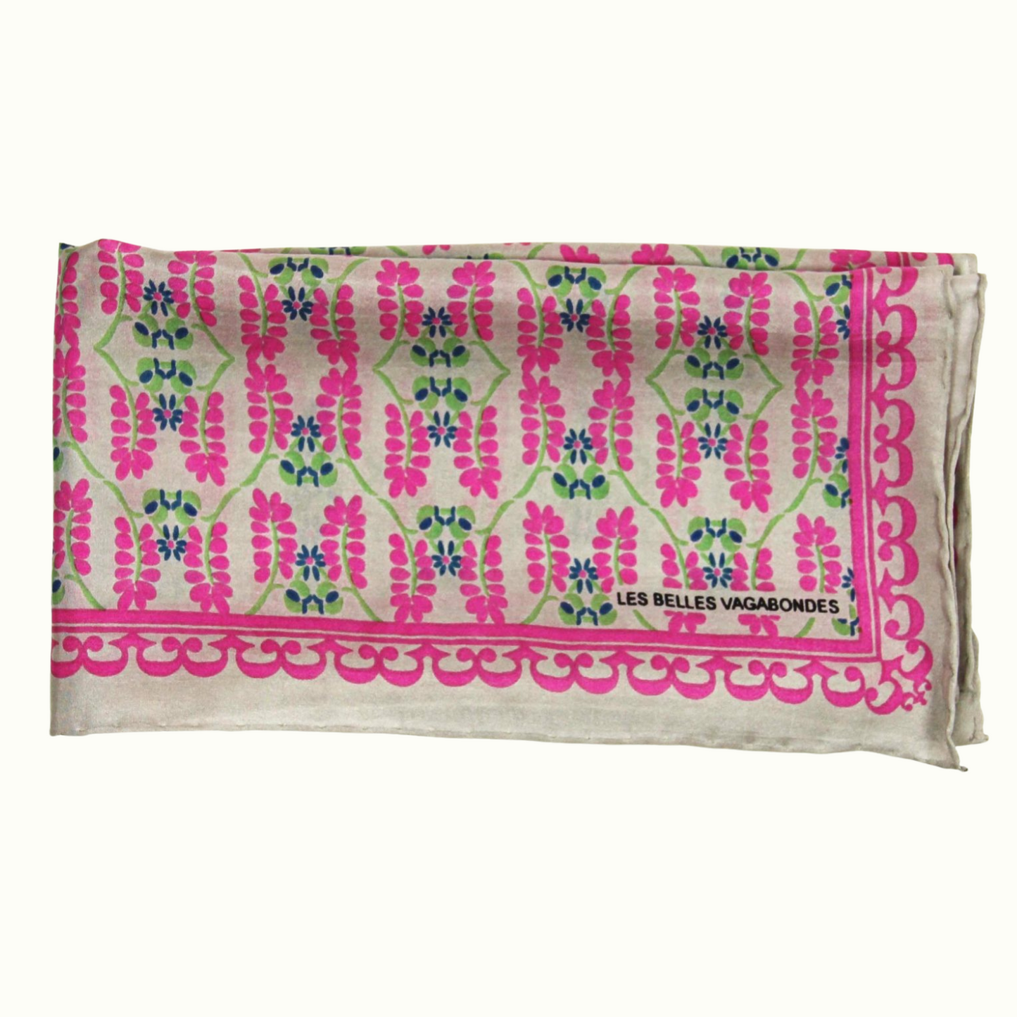 Foulards carré de soie Albertine fuchsia de la marque Les Belles Vagabondes, 100% Soie