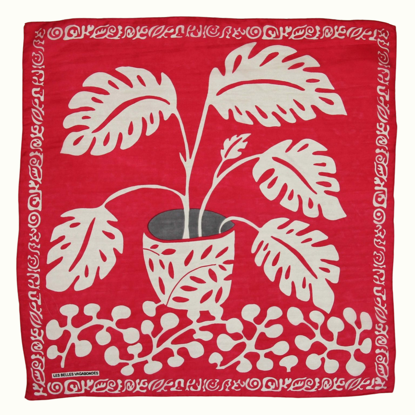 Mini Foulard Arum Rouge de la marque Les Belles Vagabondes, 100% Soie, Made In India, Dessiné en France