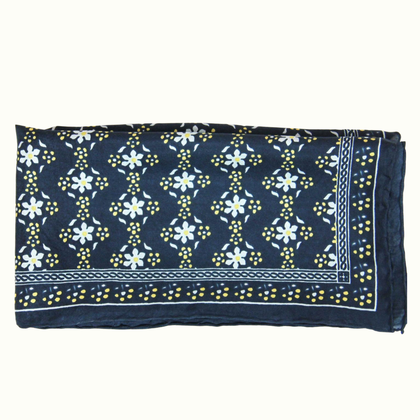 Mini Foulard Natasha Bleu Marine de la marque Les Belles Vaabondes, 100% Soie, Dessiné en France, Fabriqué en Inde, Carré de soie