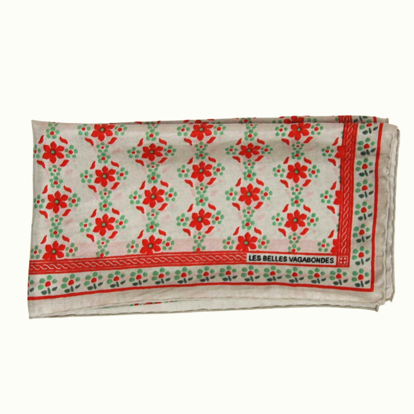 Mini Foulard Natasha Corail de la marque Les Belles Vaabondes, 100% Soie, Dessiné en France, Fabriqué en Inde, Carré de soie