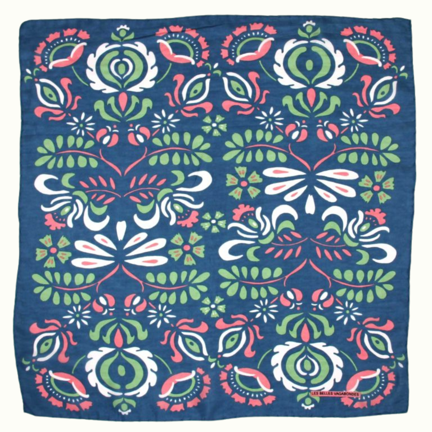 Mini Foulard Yulia Bleu de la marque Les Belles Vaabondes, 100% Soie, Dessiné en France, Fabriqué en Inde