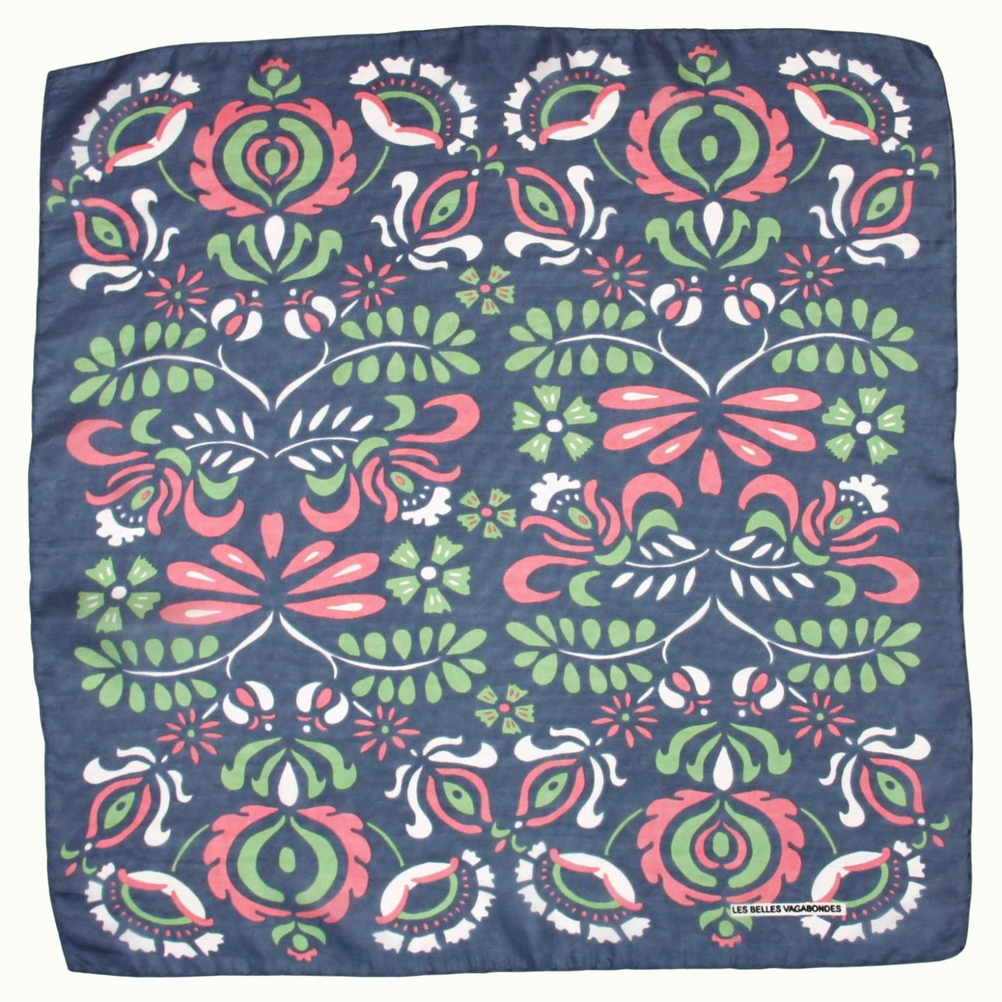Mini Foulard Yulia Gris de la marque Les Belles Vaabondes, 100% Soie, Dessiné en France, Fabriqué en Inde