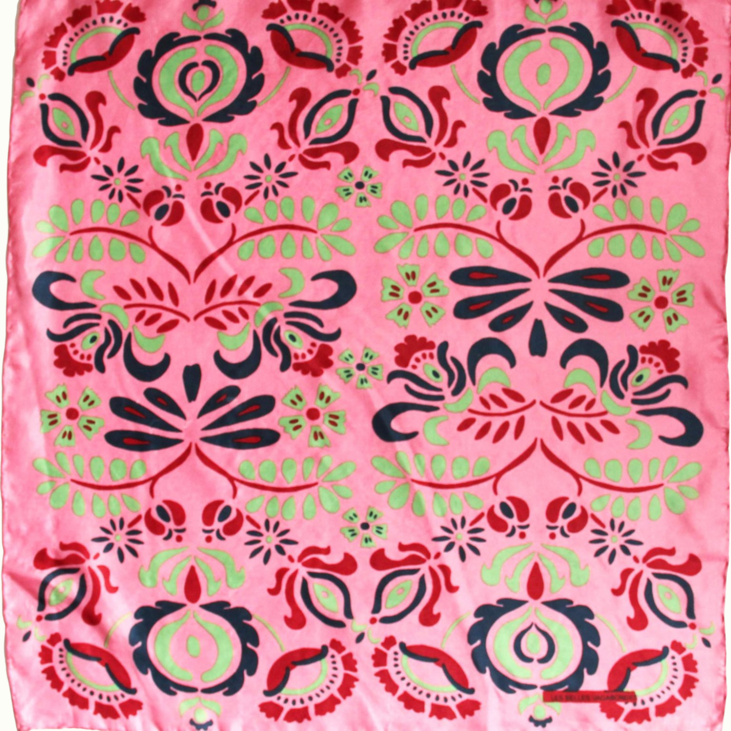 Mini Foulard Yulia Rose de la marque Les Belles Vaabondes, 100% Soie, Dessiné en France, Fabriqué en Inde