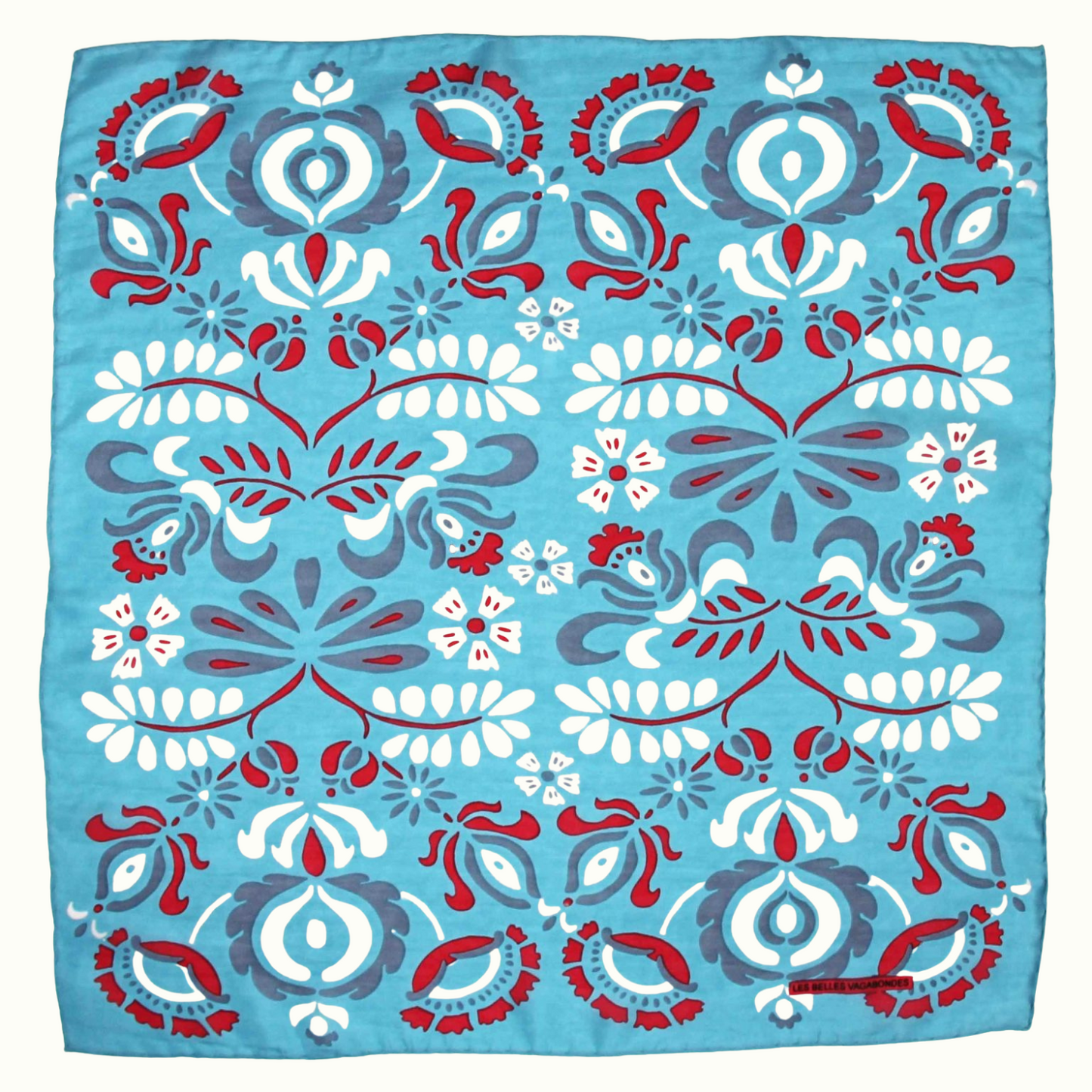 Mini Foulard Yulia Turquoise de la marque Les Belles Vaabondes, 100% Soie, Dessiné en France, Fabriqué en Inde