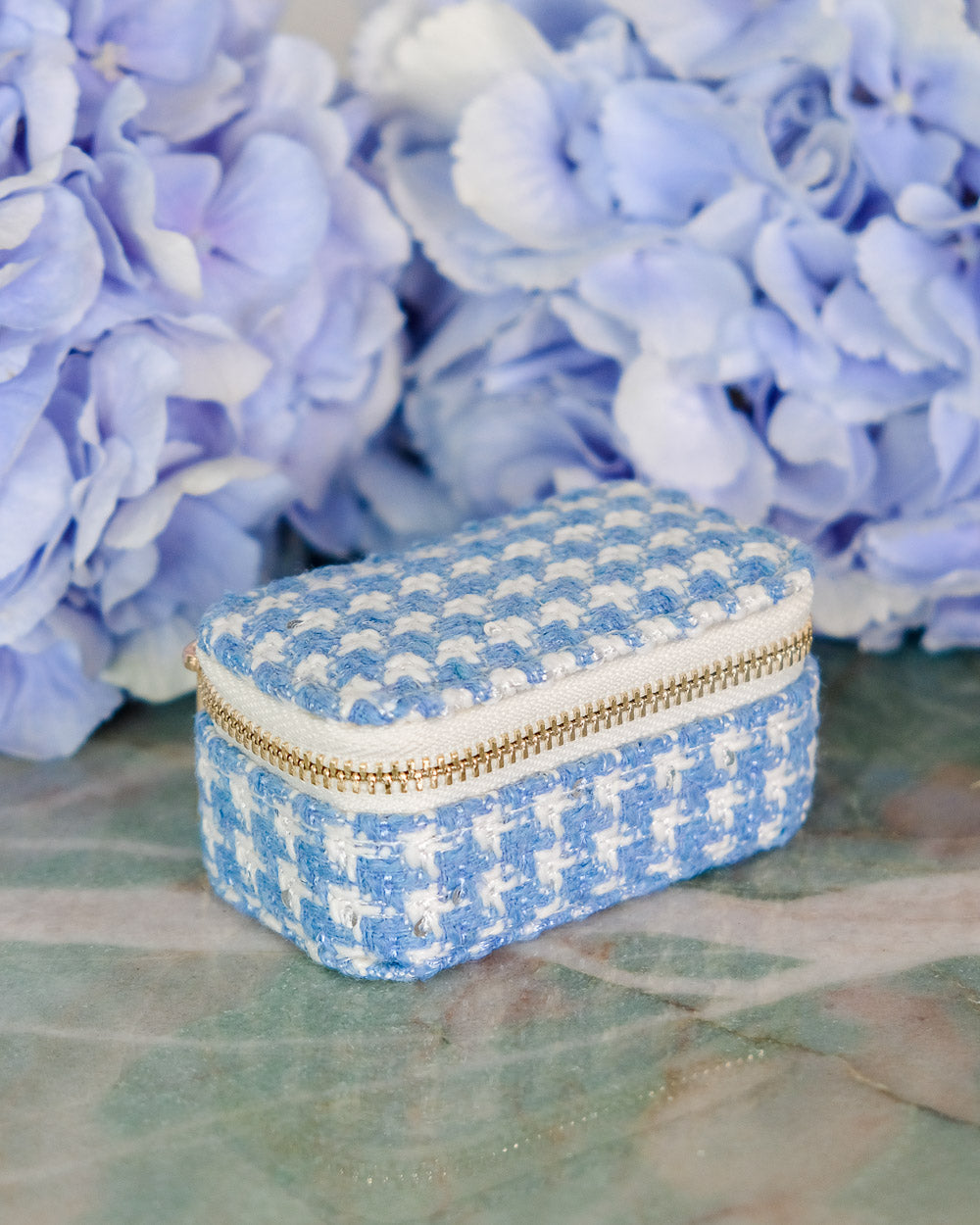Mini boîte à bijoux Marie Maison Scarlett, Boîte à bijoux de voyage, Pied de poule , Bleu clair, A emporter dans son sac