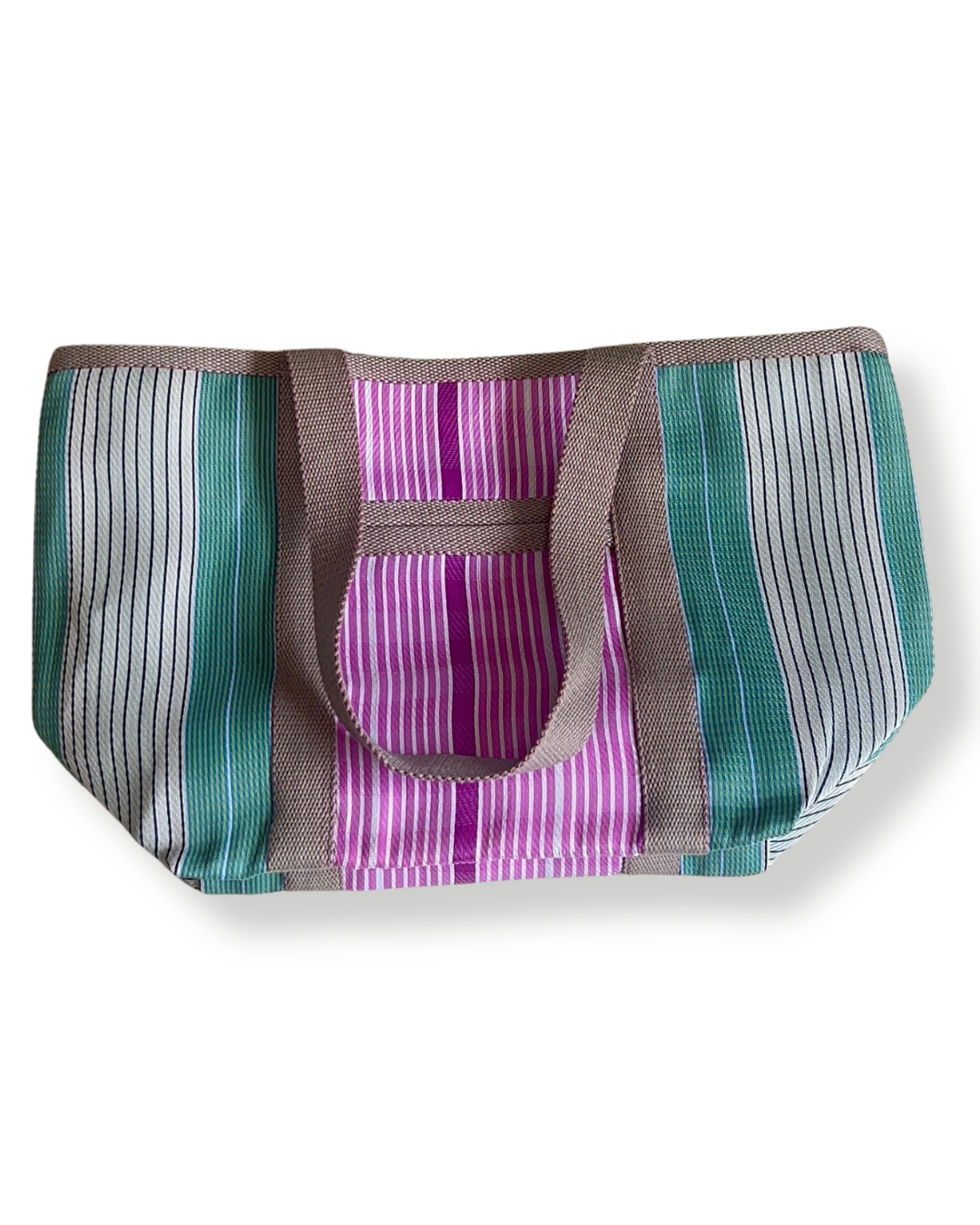 Sac de plage avec fermeture Babachic - sac de pique nique avec fermeture Babachic - sac de vacance - sac résistant au sable, sac avec fermeture- sac avec anse qui se porte sur l'épaule - Sac babachic - sac en plastique recyclé - sac avec pochette intégré - sac Vert et Rose