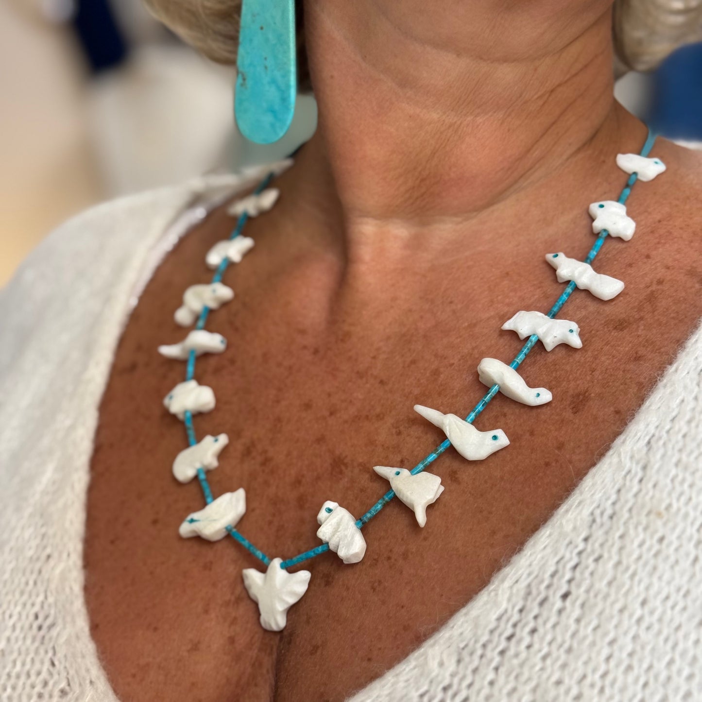 sautoir fetiches jaspe en turquoise et perles de heishi