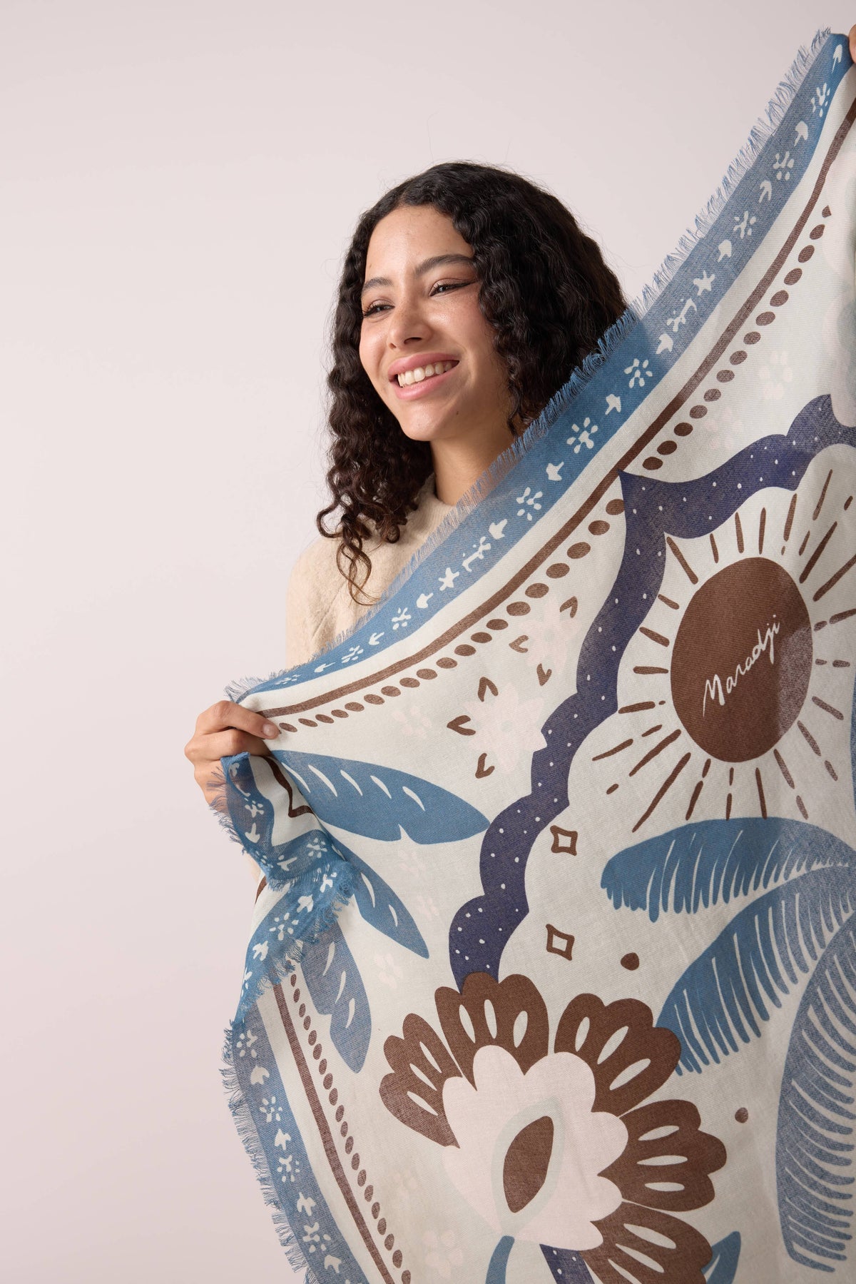 FOULARD LAINE TIGER IN THE PALMERAIE BLEU ORAGE Maradji
