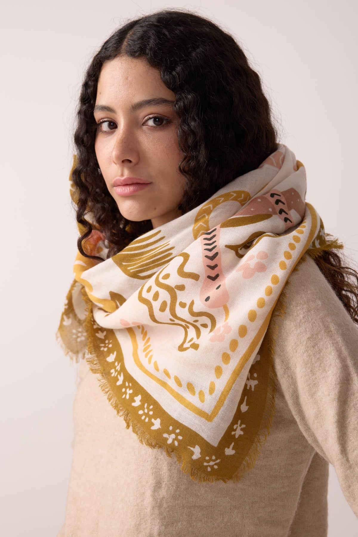 FOULARD LAINE TIGER IN THE PALMERAIE BRONZE Maradji