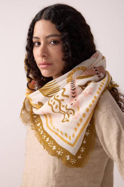 FOULARD LAINE TIGER IN THE PALMERAIE BRONZE Maradji