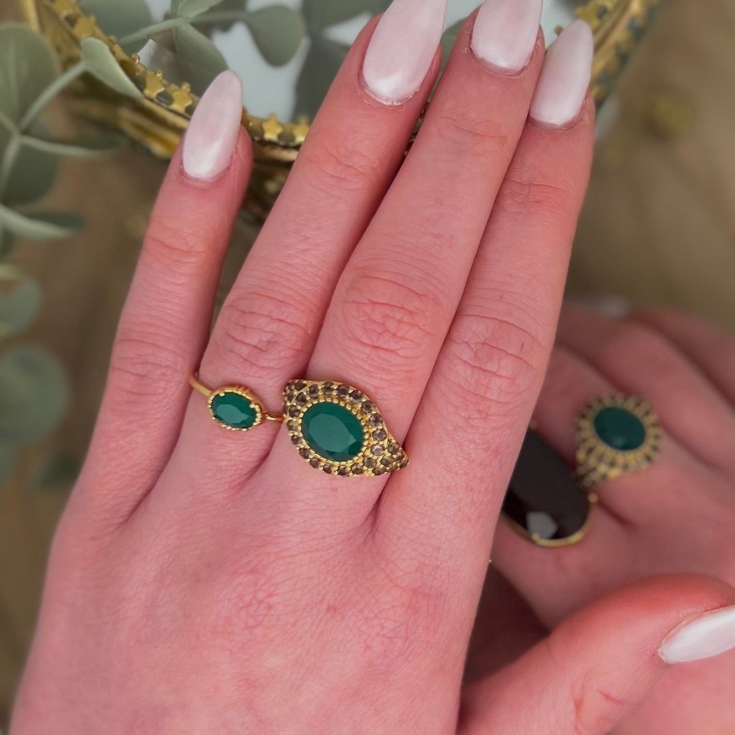 Bague Anastasia onyx vert et quartz fumé, au fil de lo