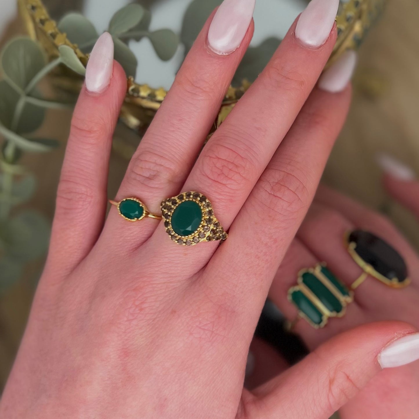 Bague Maria onyx vert et quartz fume, au fil de lo