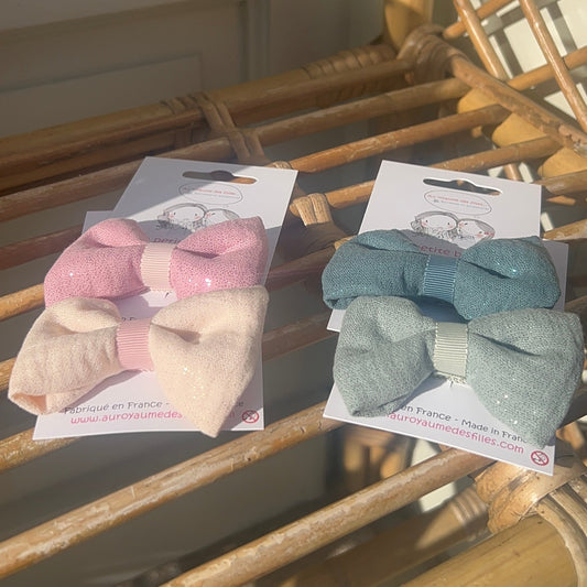 Barrette noeud paillettes, de la marque Au royaume des filles, Fabriqué à la main en france