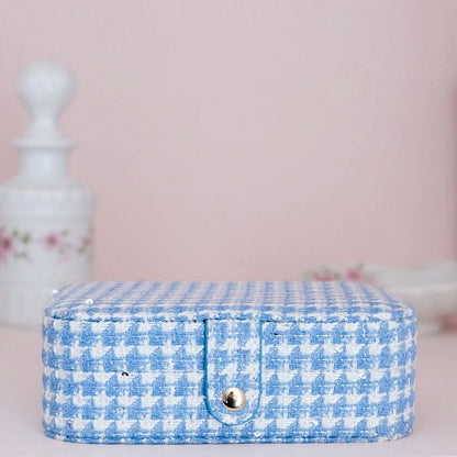 Boîte à bijoux Brigitte Maison Scarlett, pied de poule, bleu clair , boite à bijoux de voyage, rangement bijoux femme, idée cadeau fête des mères, idée cadeau femme