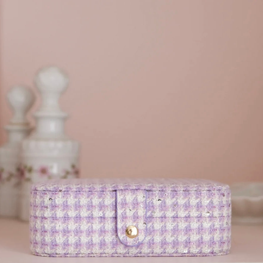 Boîte à bijoux Brigitte Maison Scarlett, pied de poule, mauve, boite à bijoux de voyage, rangement bijoux femme, idée cadeau fête des mères, idée cadeau femme