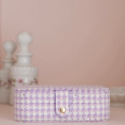 Boîte à bijoux Brigitte Maison Scarlett, pied de poule, mauve, boite à bijoux de voyage, rangement bijoux femme, idée cadeau fête des mères, idée cadeau femme