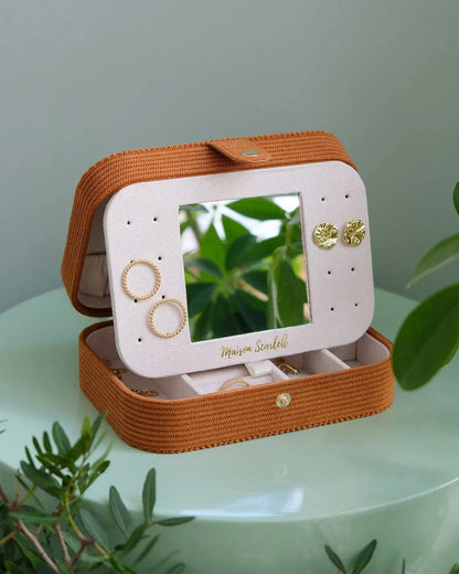 Boîte à bijoux Maison Scarlett, Modèle Brigitte, Velours côtelé, Camel , boîte à bijoux de voyage , Boîte de rangement bijoux, A emporter dans sa valise