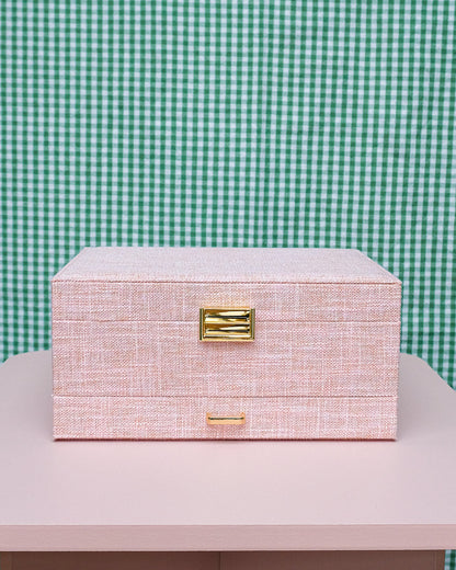 Boîte à bijoux Maison Scarlett, Modèle Denise, Lin rose , Grande capacité de rangement, Boîte de rangement bijoux
