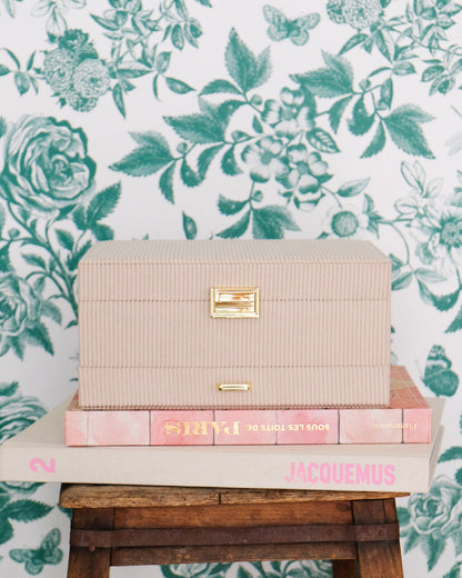 Boîte à bijoux Maison Scarlett, Modèle Denise, Velours côtelés beige, Grande capacité de rangement, Boîte de rangement bijoux