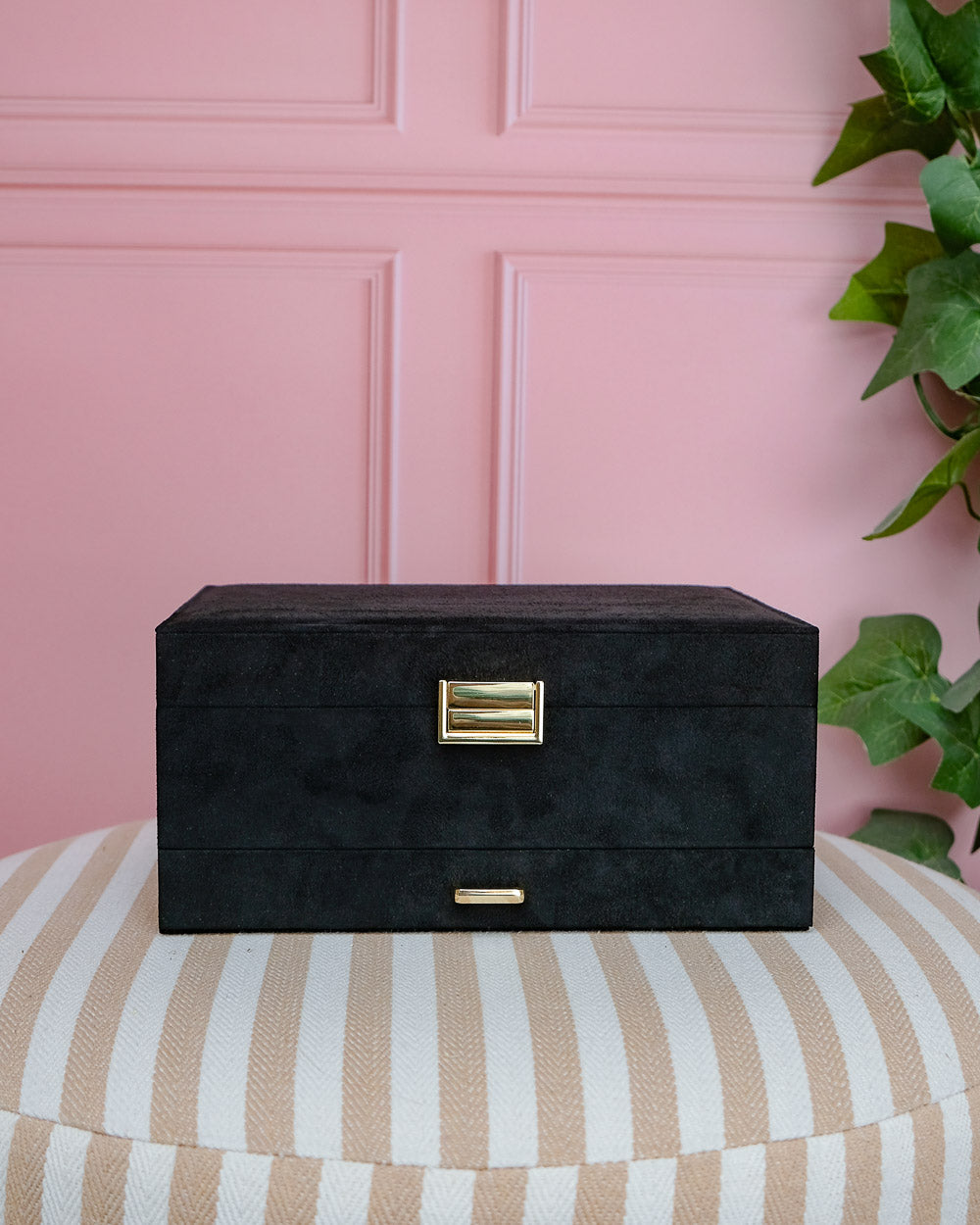 Boîte à bijoux Maison Scarlett, Modèle Denise, Velours noir, Grande capacité de rangement, Boîte de rangement bijoux