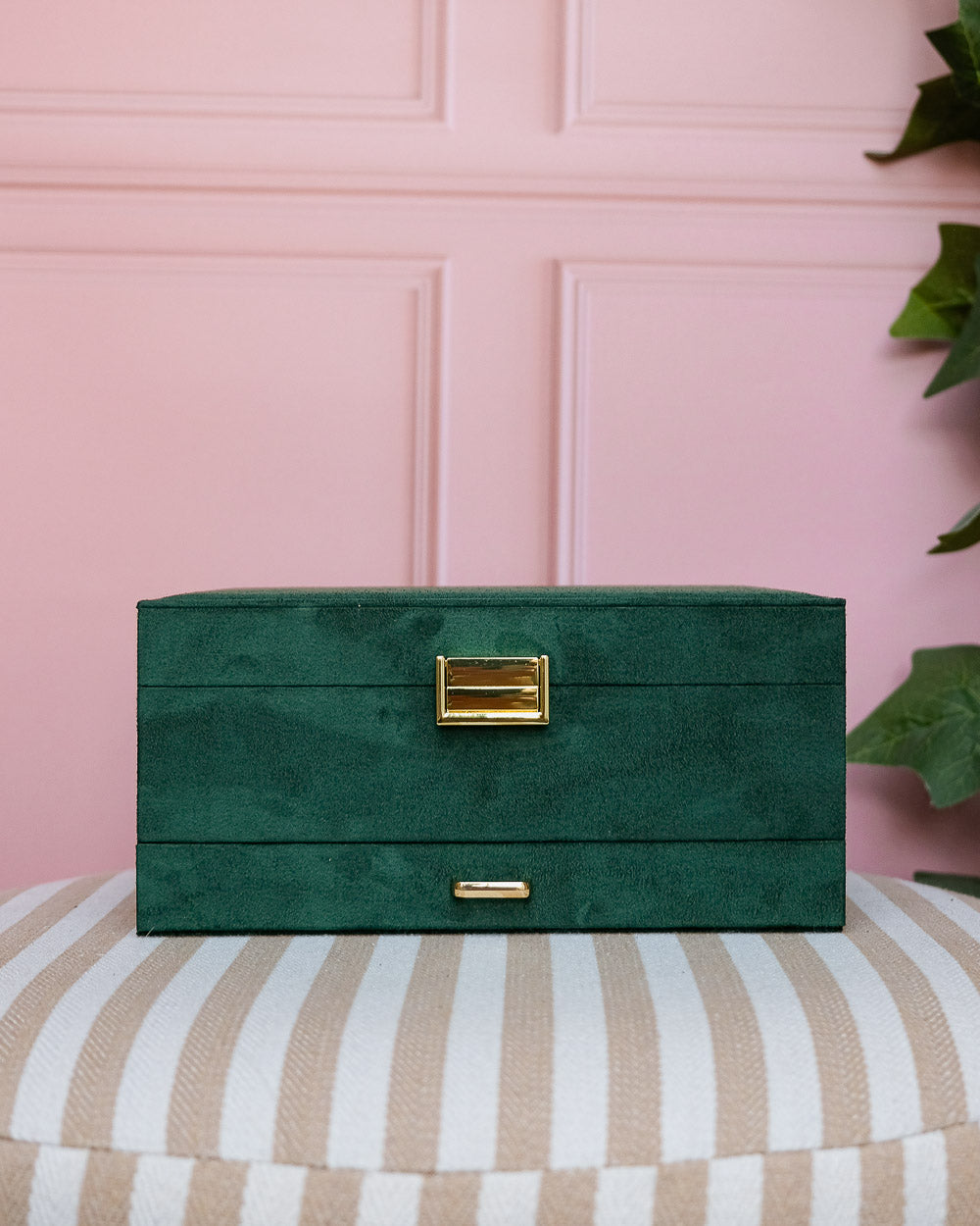 Boîte à bijoux Maison Scarlett, Modèle Denise, Velours vert, Grande capacité de rangement, Boîte de rangement bijoux