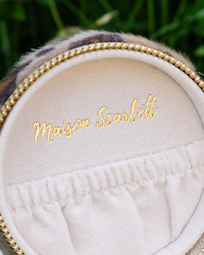 Boîte à bijoux Maison Scarlett, Modèle Yvonne, leopard , boîte à bijoux de voyage , Boîte de rangement bijoux, A emporter dans son sac ou sa valise